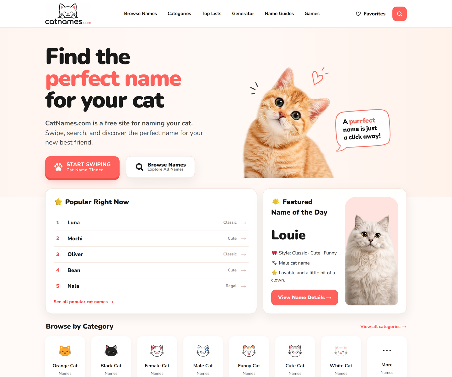 CatNames.com web design (Colorful, Illustrative, Light)