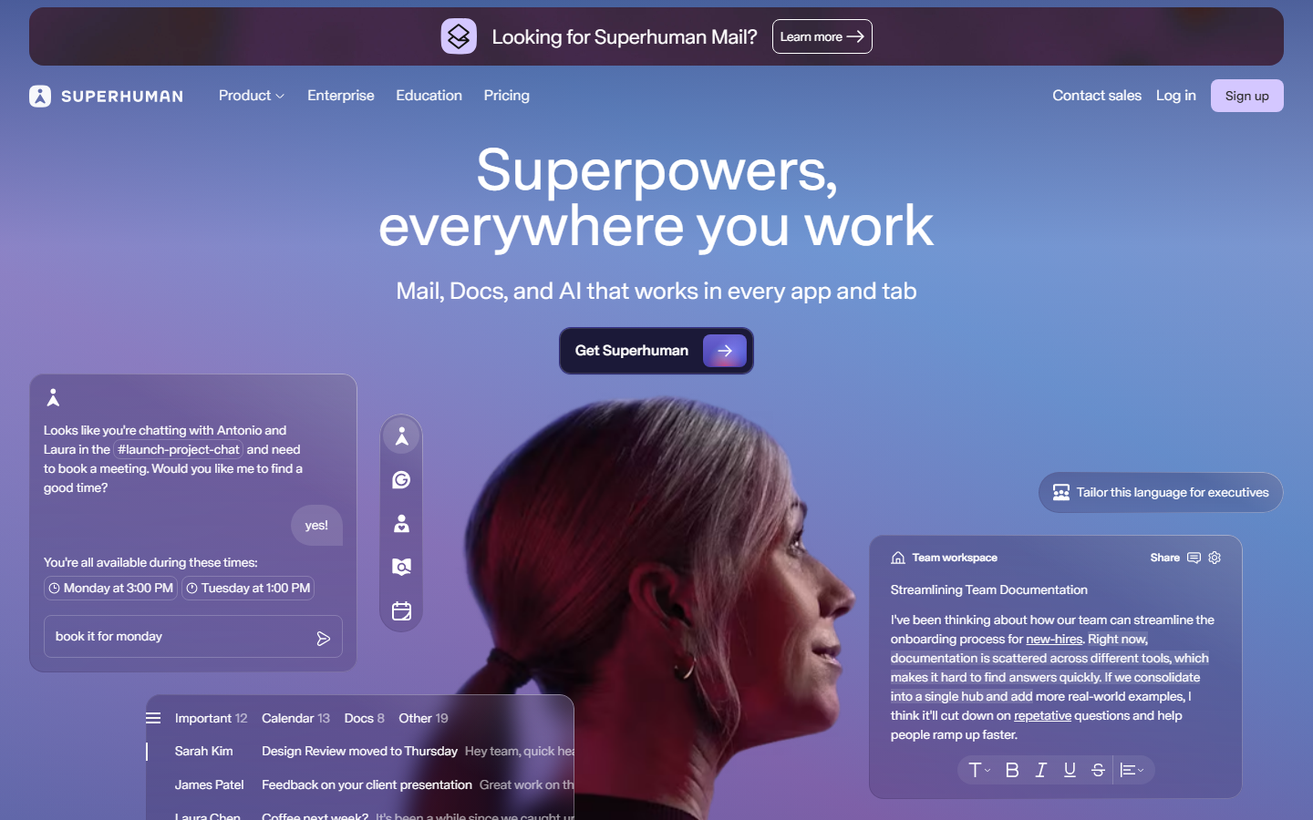 Superhuman — Big Type, Minimal, Gradient website design