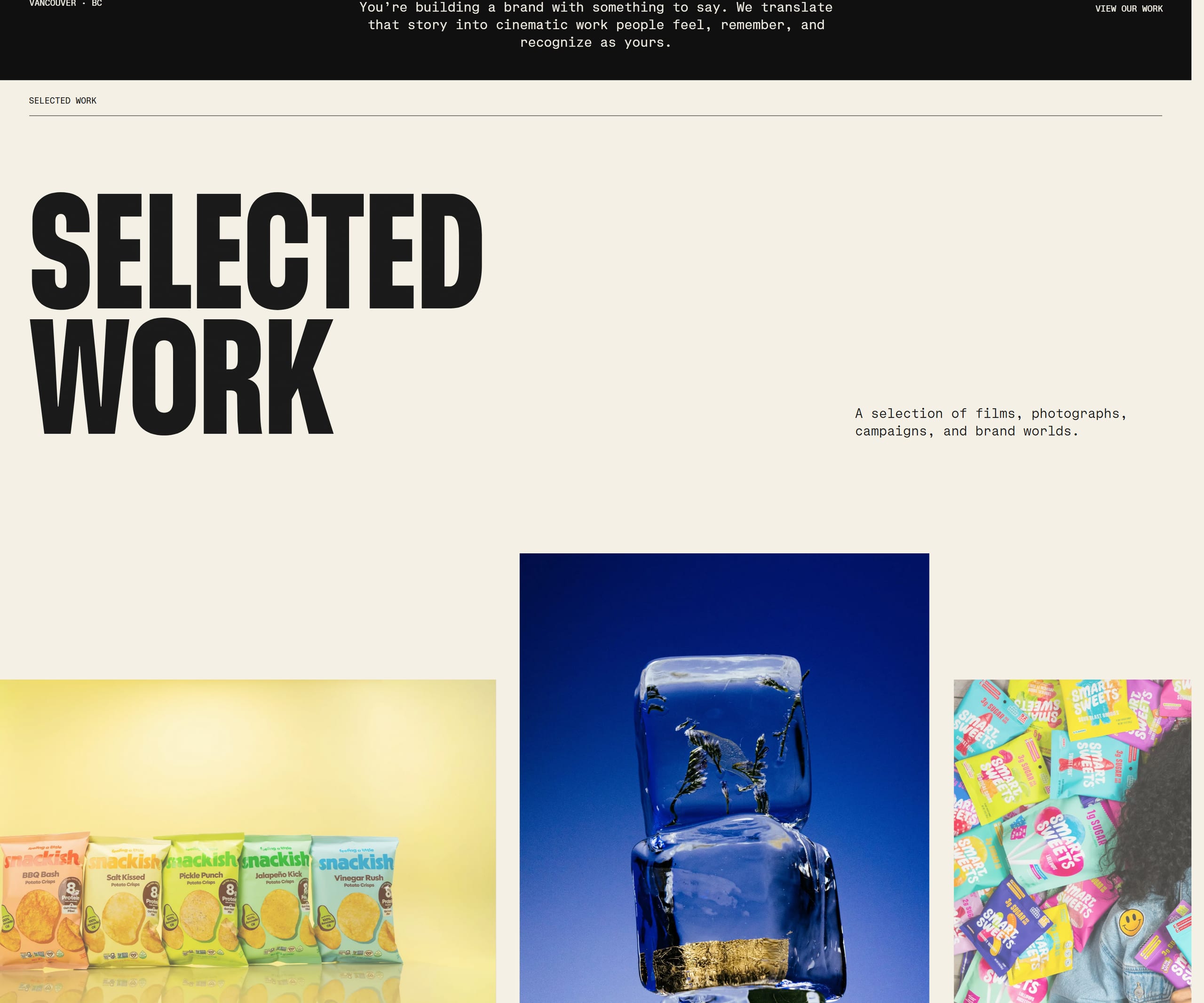 Velour Productions, section 1 of the page as it renders