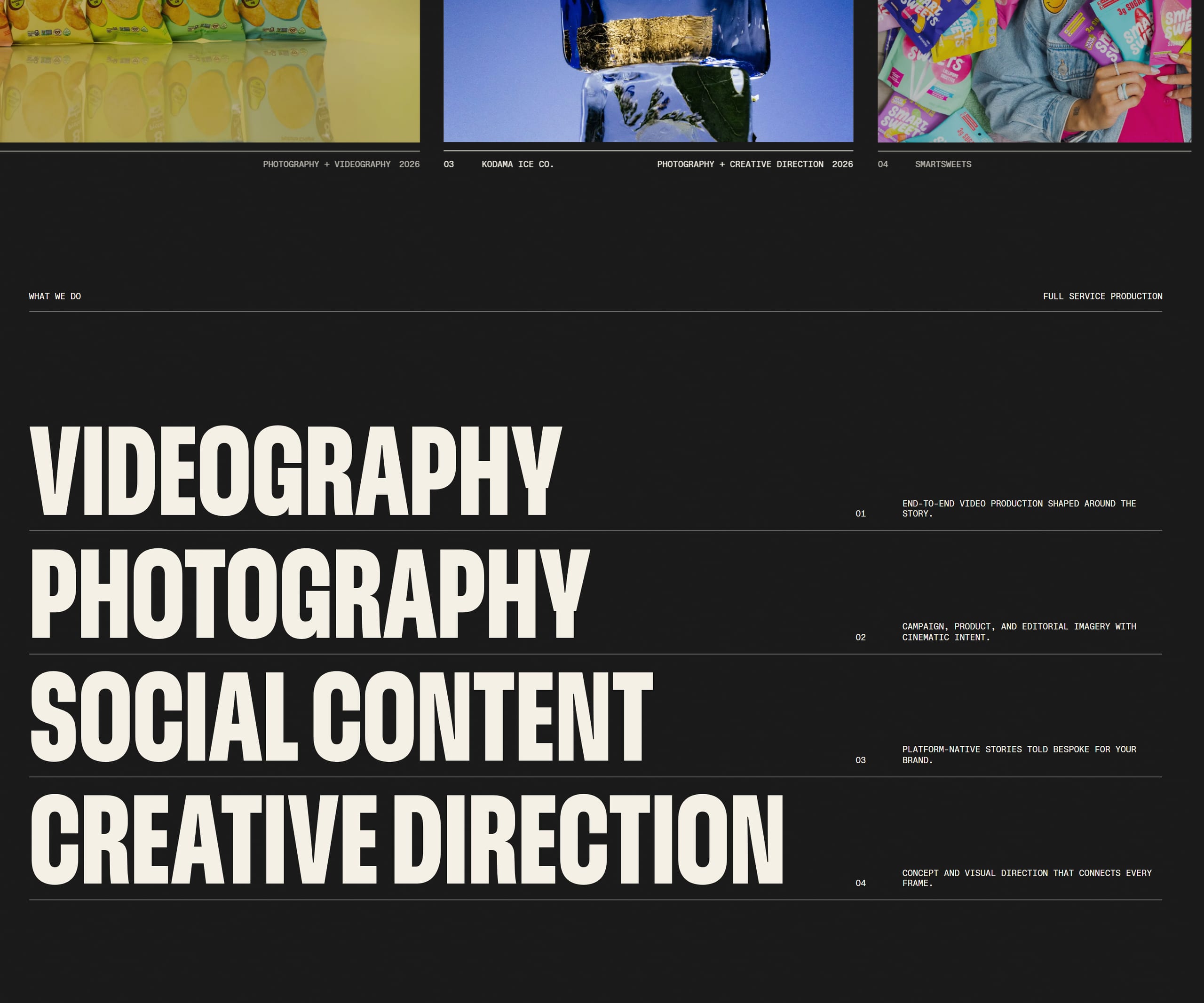 Velour Productions, section 2 of the page as it renders