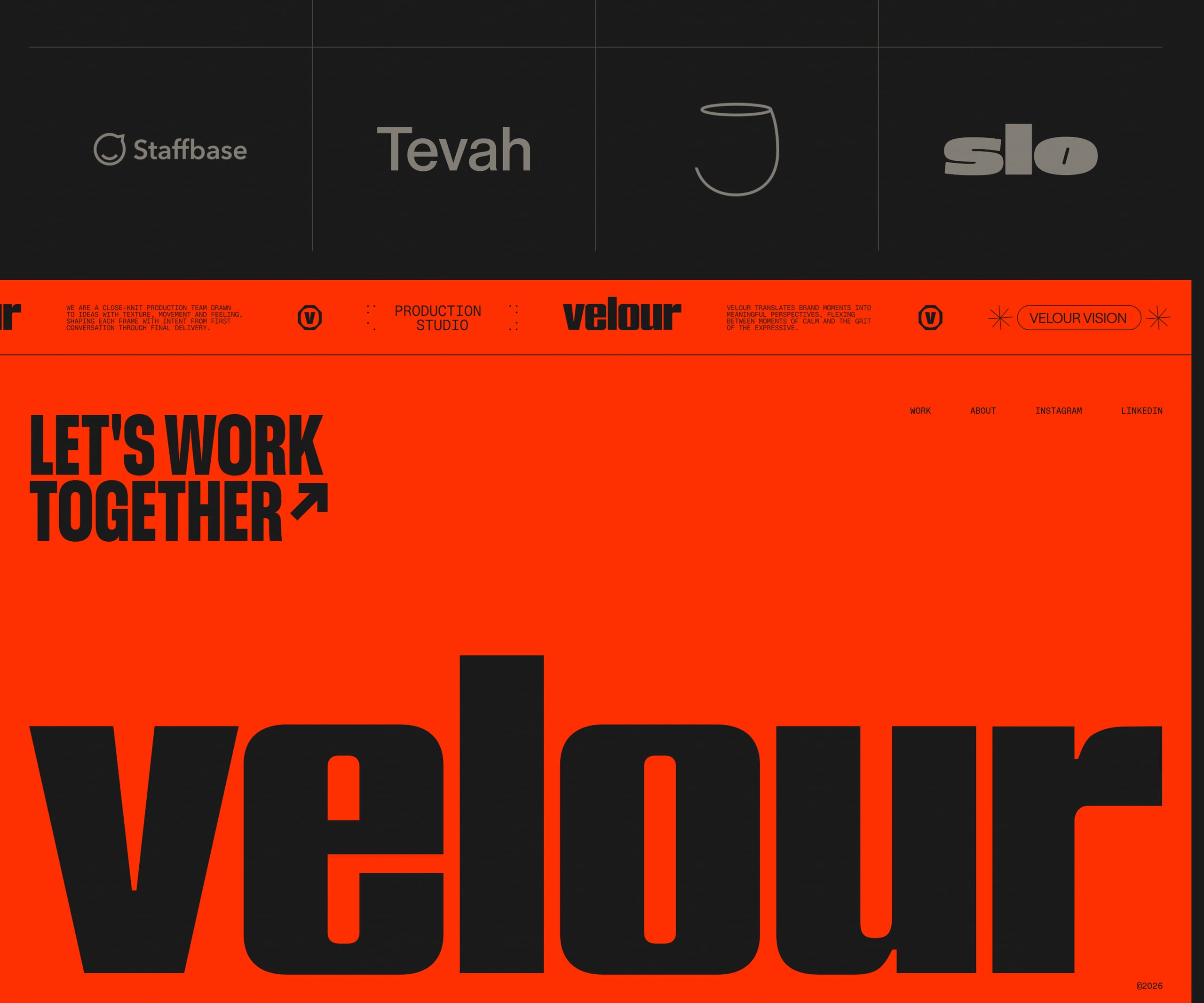 Velour Productions, section 4 of the page as it renders